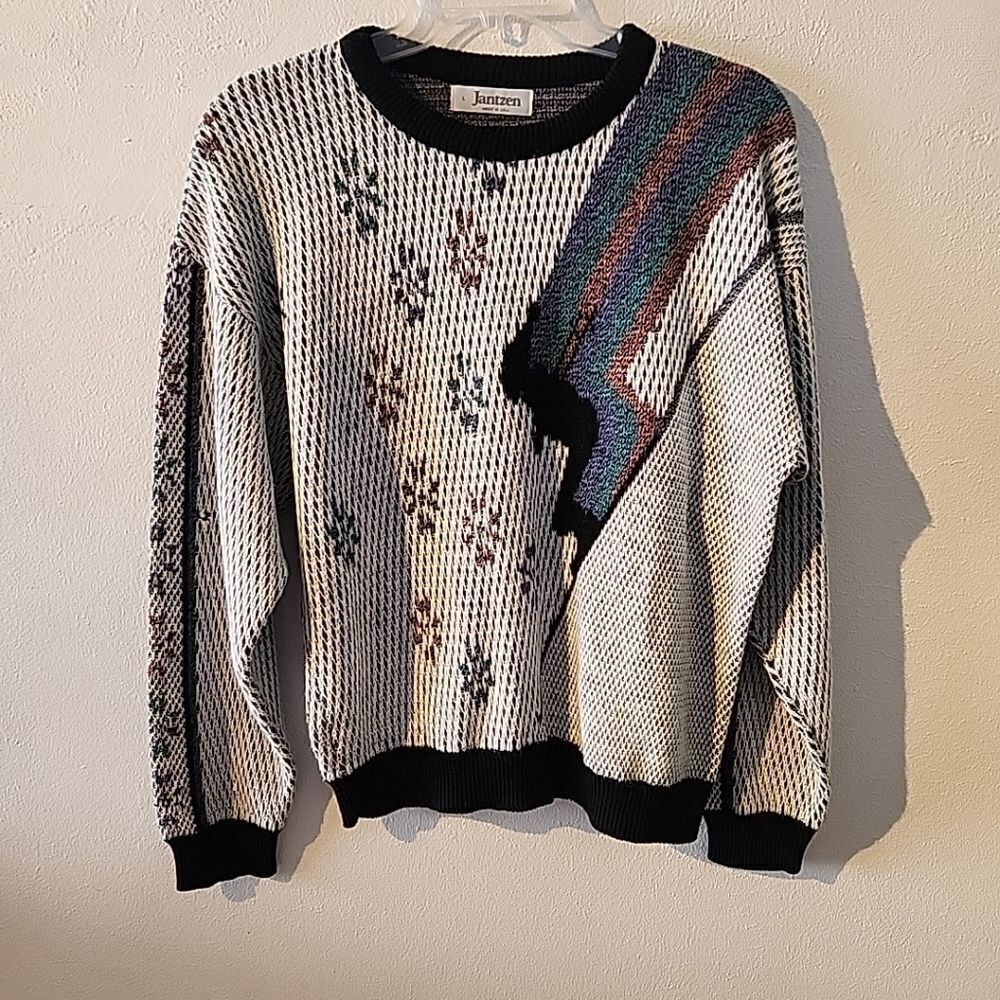 Vintage 80s 90s Jantzen Ski Skiing Sweater Blue Pink Purple Snowflake L RARE